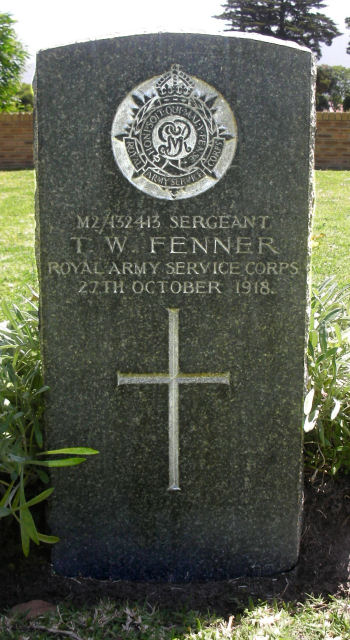 Sergeant Thomas William Fenner's headstone at the Cape Town (Plumstead) Cemetery, B1 UL 39