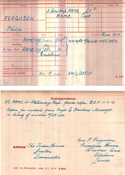 Front and back of Philip's medal card