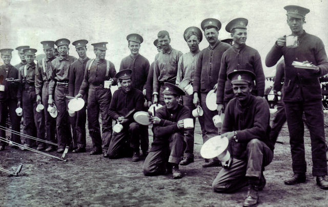 Adam, 4th from left in a food queue at Calgary Camp, Alberta, 16 June 1916.