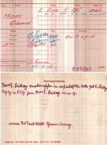 Front and back of Edward's medal card