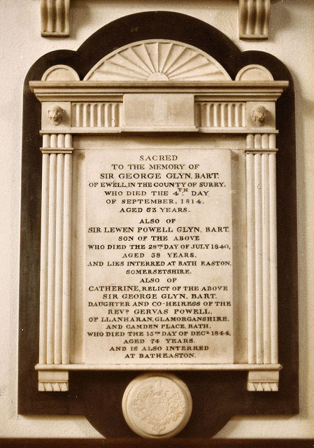 Memorial to Sir George, Lady Catherine and Sir Lewen Powell Glyn in St Mary's, Ewell