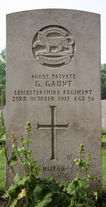 George Gaunt's headstone in the Ypres Reservoir Cemetery