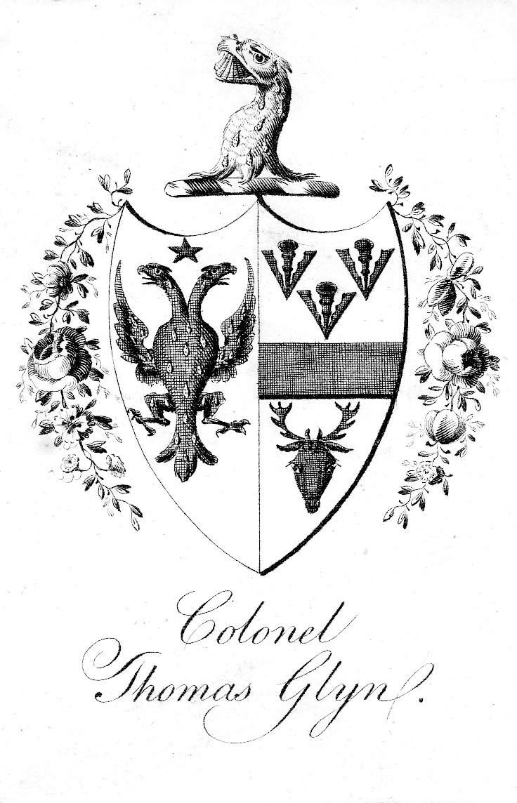 An ex libris bookplate of Colonel Thomas Glyn