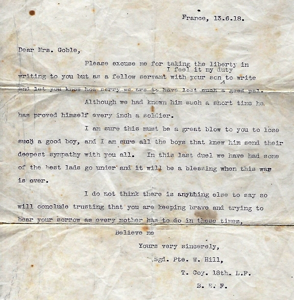 Letter written by Sgt Hill Letter written by Sgt Hill