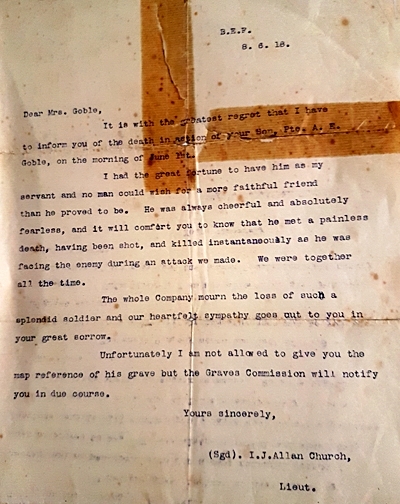 Letter written by Lt Church Letter written by Lt Church