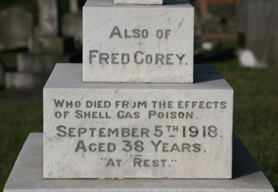Fred Gorey's inscription in Ashley Road Cemetary