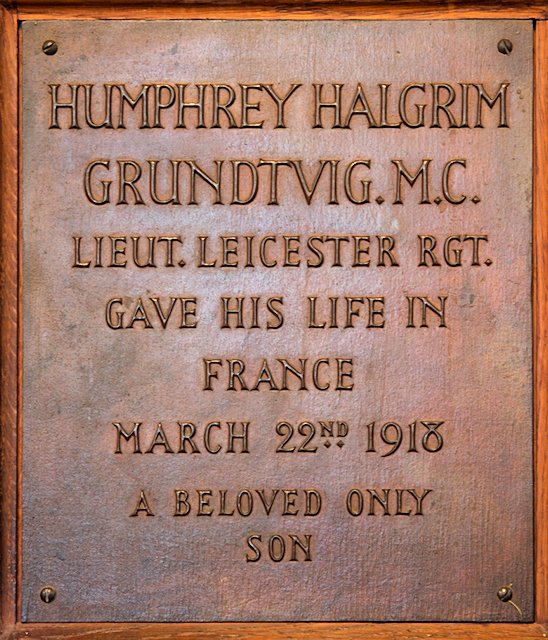 Humphrey's memorial plaque in St. Mary's Church, Wimbledon.