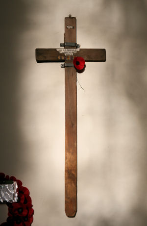 The original wooden cross that marked Grundtvig's grave is on display at St Martin's Church.