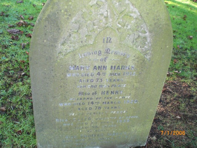 Grave of Henry, Mary Ann and Eliza Marks