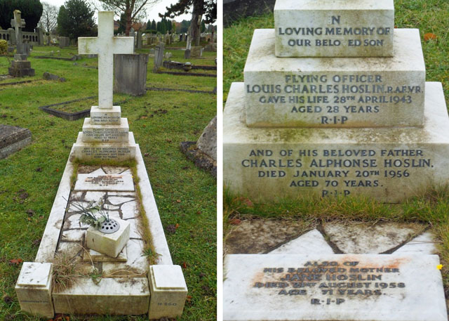 The Hoslin family grave (and detail) in Epsom Cemetery. The Hoslin family grave (and detail) in Epsom Cemetery..