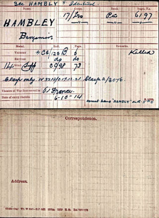 Benjamin's medal card