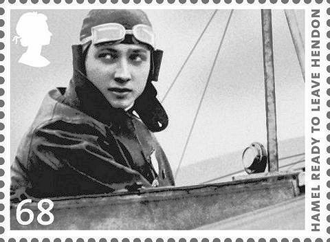 Stamp celebrating the first 100 years of UK aerial post