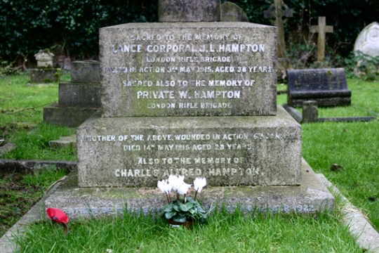 Closeup of The Hampton brothers inscription in St Mary's Churchyard