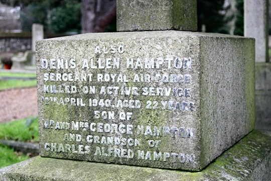 Denis Allen Hampton's inscription in St Mary's Churchyard