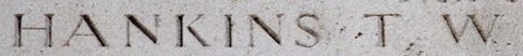 Thomas William Hankins's inscription on the Thiepval Memorial