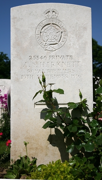 Alfred's headstone in the Delville Wood Cemetery, Longueval