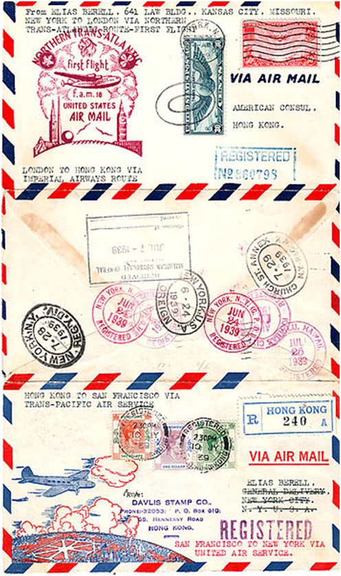 An air letter carried round the world in 1939. An air letter carried round the world in 1939.