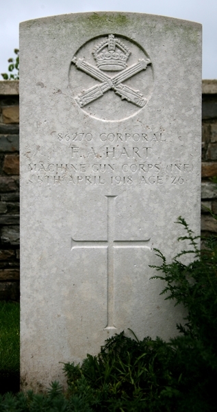 Frederick's headstone in the Bouzincourt Communal Cemetery Extension