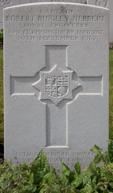 Robert's headstone in the Maroc British Cemetery, Grenay Robert's headstone in the Maroc British Cemetery, Grenay