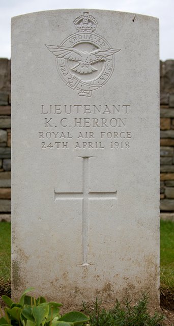 Kenneth's headstone in the Vignacourt British Cemetry