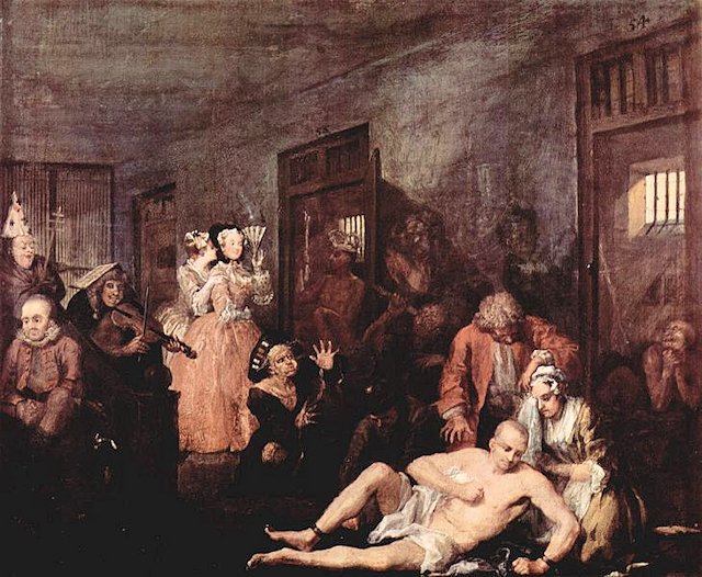 The Interior of Bedlam from The Rake's Progress by William Hogarth, 1763.