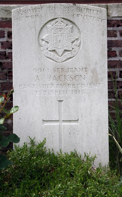 Arthur's headstone in the Voormezeele Enclosure No3 cemetery, Belgium
