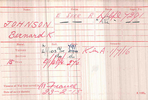Front of Bernatd's medal card