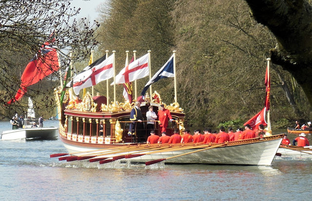 Gloriana approaching Richmond as part of a water pageant in April 2013. Gloriana approaching Richmond as part of a water pageant in April 2013.