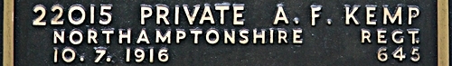 Arthur's inscription on the CWGC memorial Epsom.