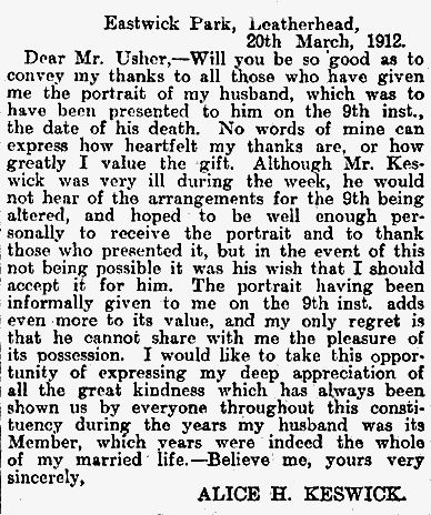 Newspaper Cutting from The Surrey Comet Newspaper Cutting from The Surrey Comet