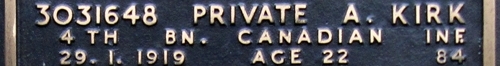 Arthur's inscription on the CWGC memorial Epsom.