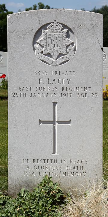 Frank's headstone in the Philosophe British Cemetery, Mazingarbe