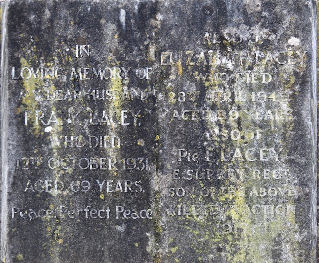 Frank's inscription on his parents' grave in Epsom Cemetery, Montauban
