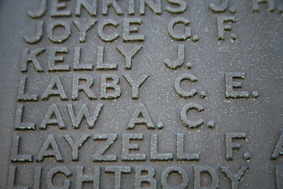 Closeup of Able Seaman Larby's inscription at The Chatham Naval Memorial