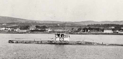 HMS/m D3 taken at Rathmullen c1917 Courtesy of The Royal Navy Submarine Museum, Gosport