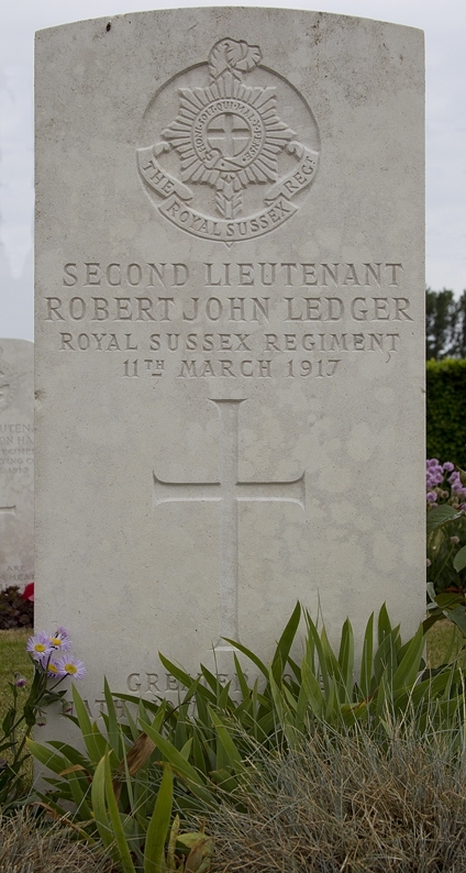 Robert's headstone in Avesnes-le-Comte Communal Cemetery Robert's headstone in Avesnes-le-Comte Communal Cemetery