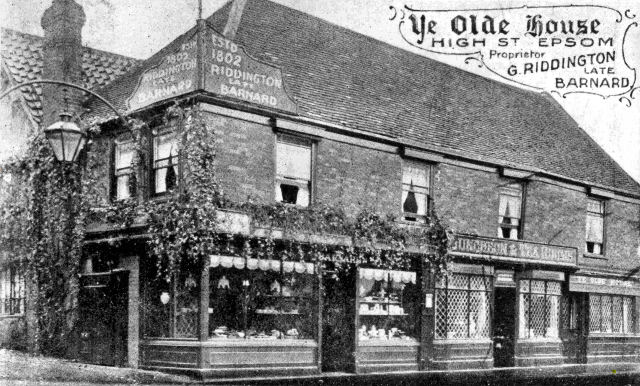 Riddingtons, previously Barnards, occupied a Spa period building and was Epsom's premiere tea-room - it was here that Mrs. Beeton had learnt the art of pastry-making.