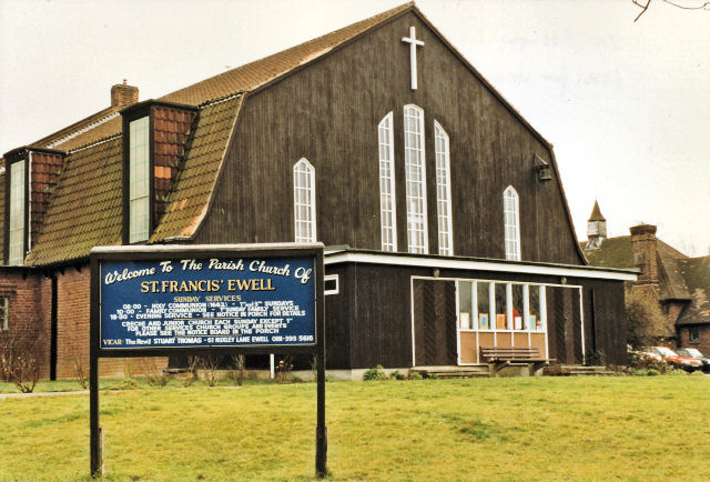 St. Francis' church in West Ewell was consecrated in 1939, though a projected tower never arrived. Built on clay, the church cracked in the middle and was demolished in 1997.