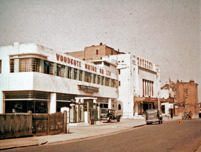 Woodcote Motors was built in 1935 in Art Deco style by Wallis Gilbert & Partners, with a tower like an ocean liner.