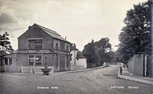 The wheelwright's business established by Thomas Field in 1852 on Dorking Road gradually changed its focus to become a motor works and today is the BP service station.