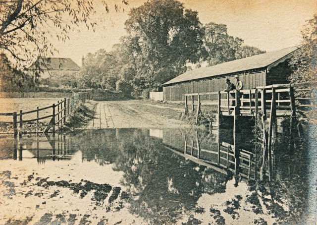 Ruxley Farm, seen from the old ford of Ruxley Splash, on the site now occupied by Epsom & Ewell High School.