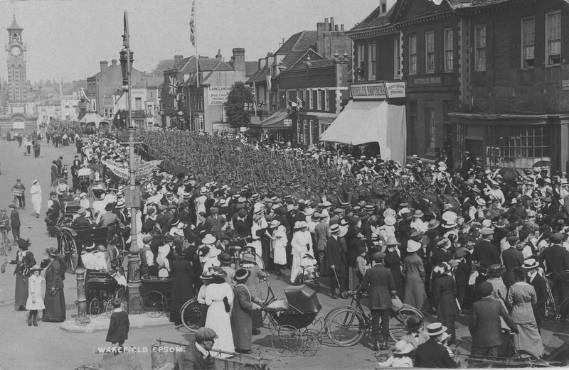 Troops marching through the High Street in the First World War era