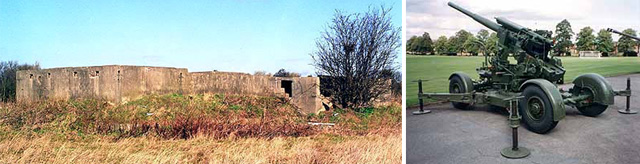 Ruins of the Old Woking Battery in 1998 and a 3.7inch mobile gun