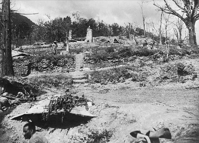 The mined tennis court and terraces of the District Commissioner's bungalow in Kohima The mined tennis court and terraces of the District Commissioner's bungalow in Kohima