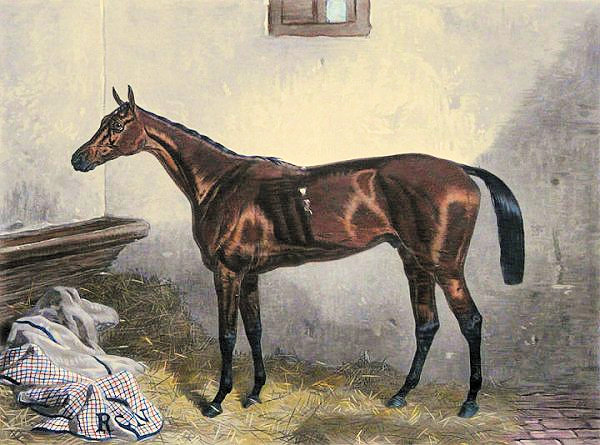 Painting of Epsom Derby winner Macaroni, by Harry Hall, 1863