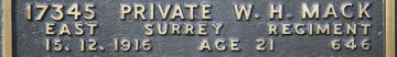 William's inscription on the CWGC memorial
