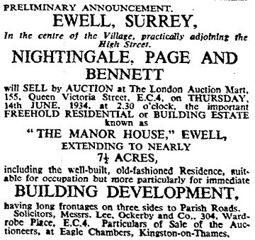 Auction Announcement from The Times 11 May 1934