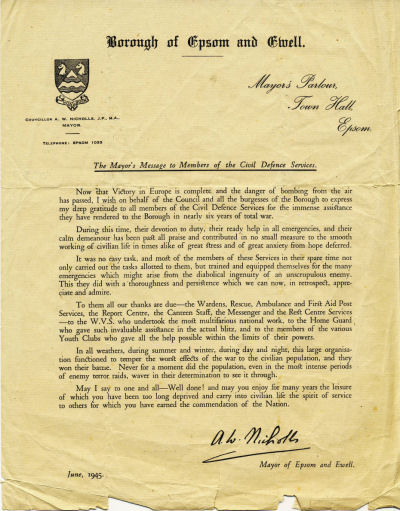 Mayors Letter of Thanks