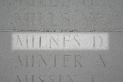 Able Seaman Dennis Milnes's inscription on the Arras Memorial