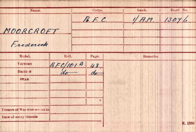 Front of Fredericks's medal card
